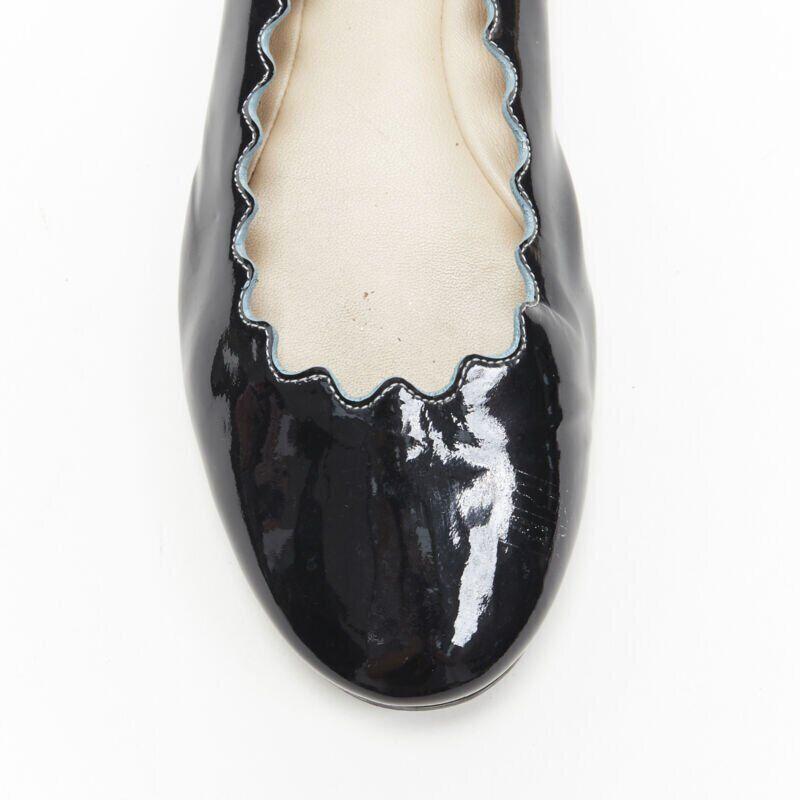 CHLOE Lauren  black patent leather scalloped edge round toe ballet flats EU35 3