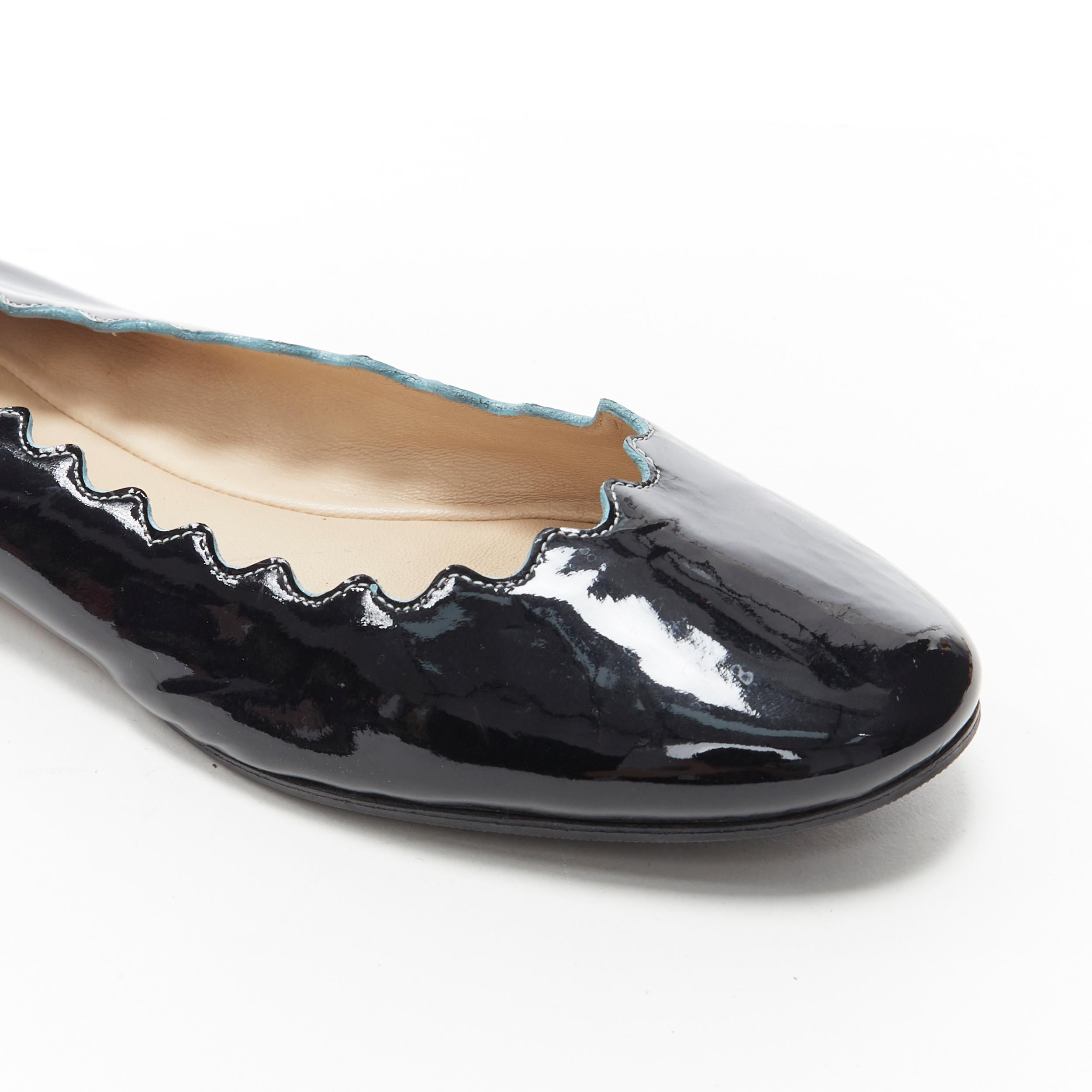 Women's CHLOE Lauren  black patent leather scalloped edge round toe ballet flats EU35
