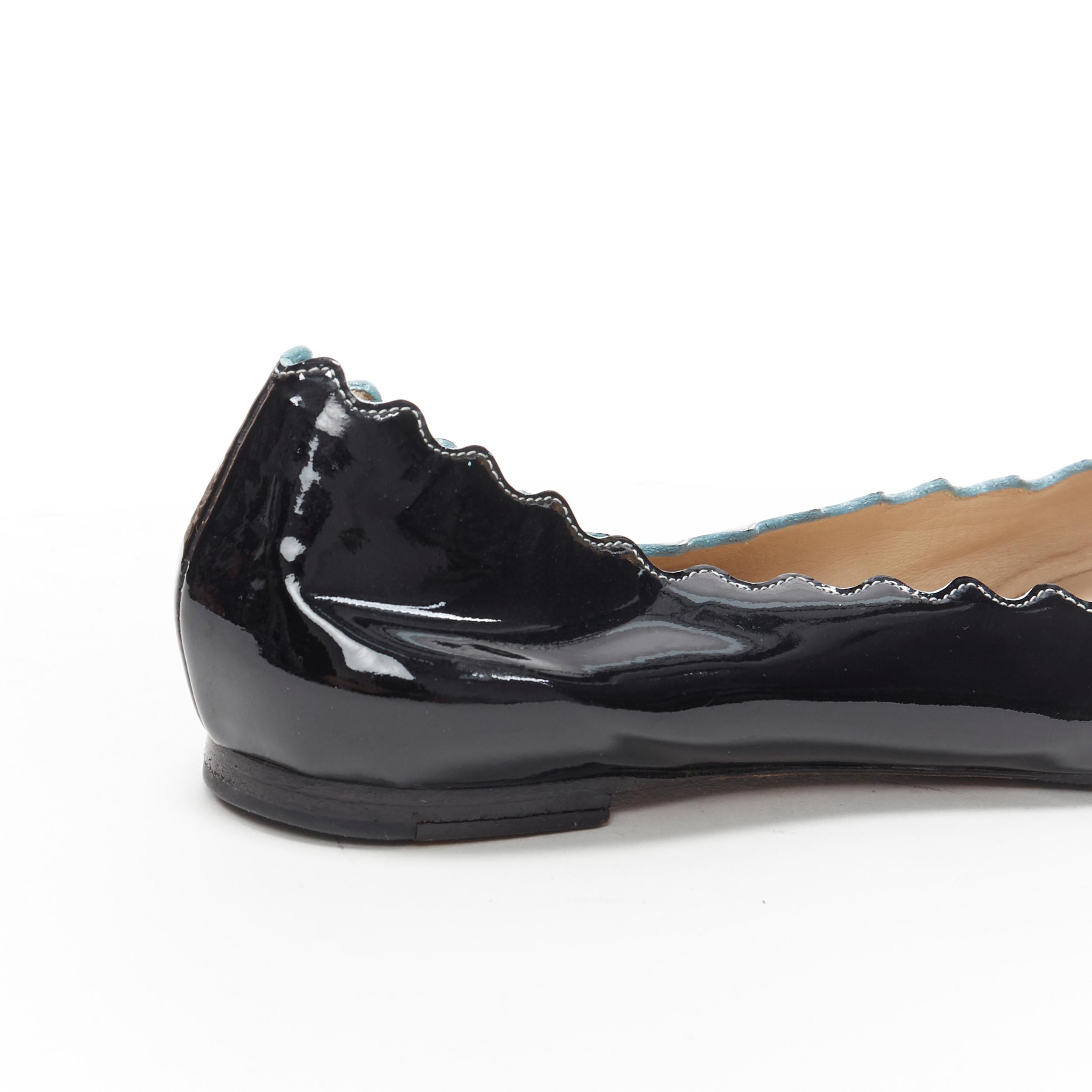CHLOE Lauren  black patent leather scalloped edge round toe ballet flats EU35 1