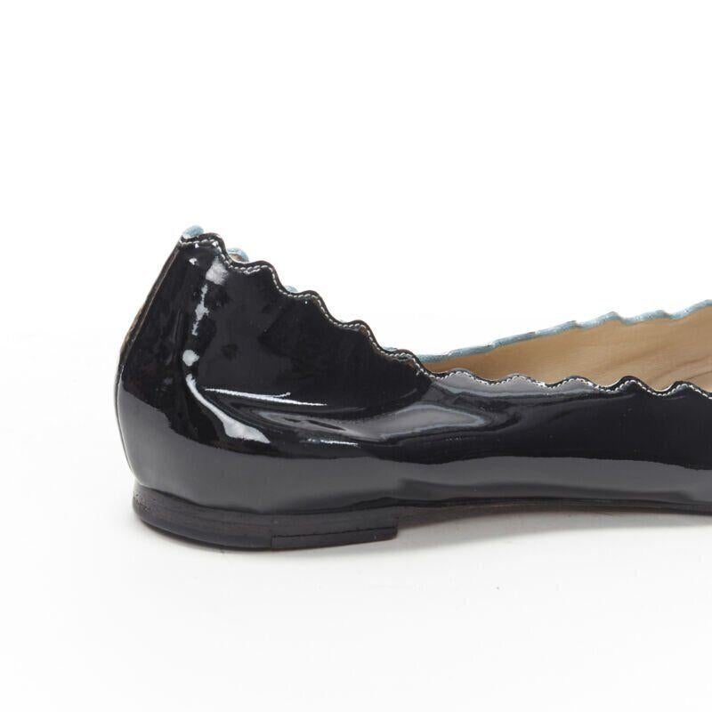 CHLOE Lauren  black patent leather scalloped edge round toe ballet flats EU35 5