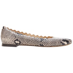 CHLOE Lauren faux printed calf leather scalloped edge round toe flats EU35