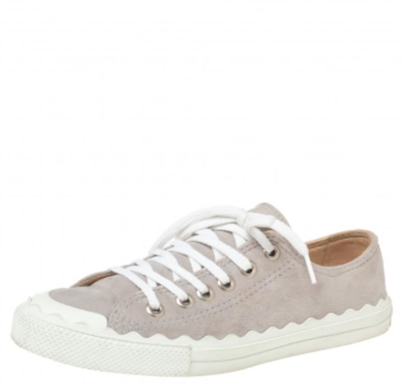 Gris Chloe Lauren Grey Suede Low Top Sneakers Size 38