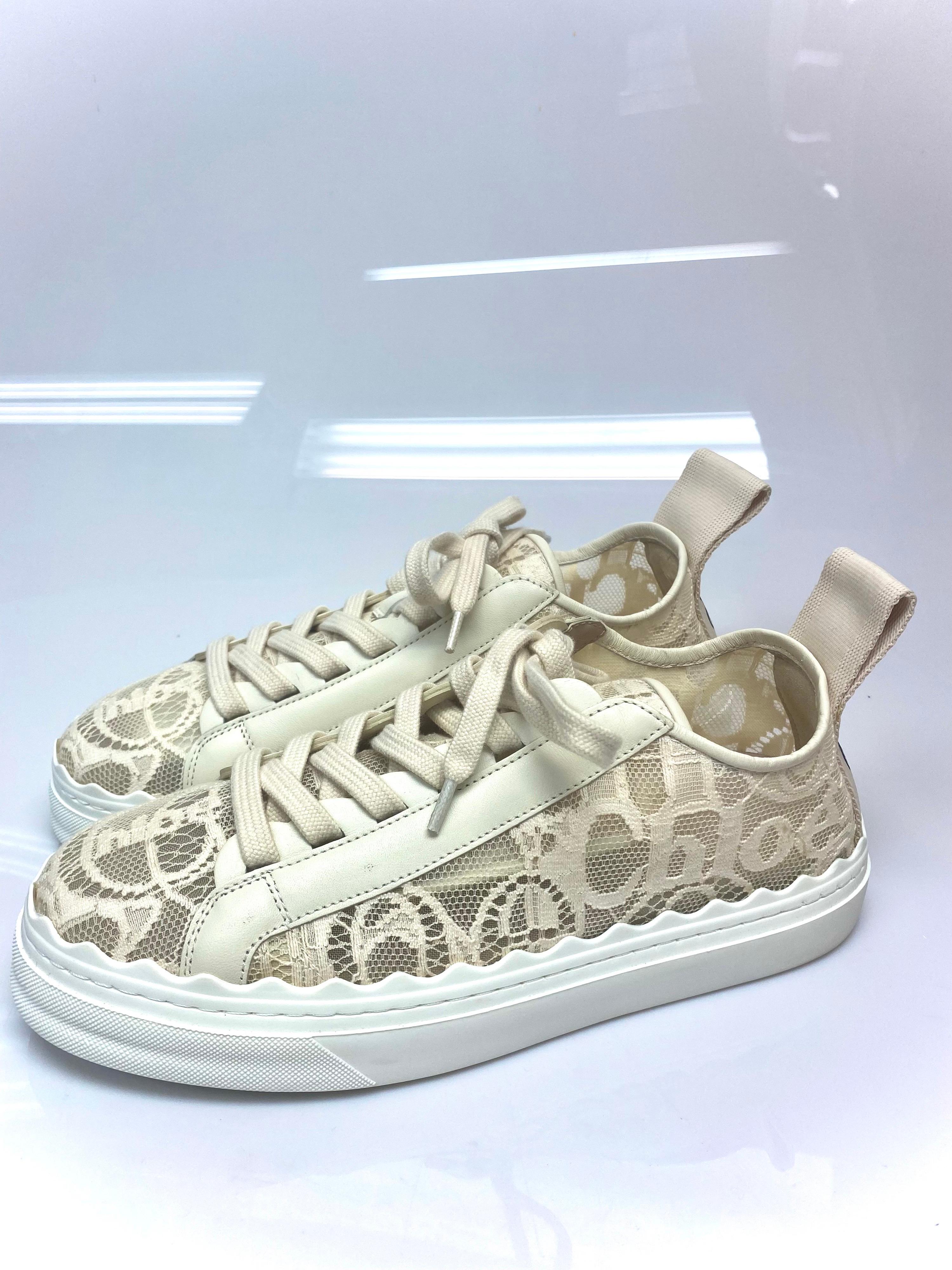 Women's Chloe Lauren Lace Ivory Sneaker Size 39
