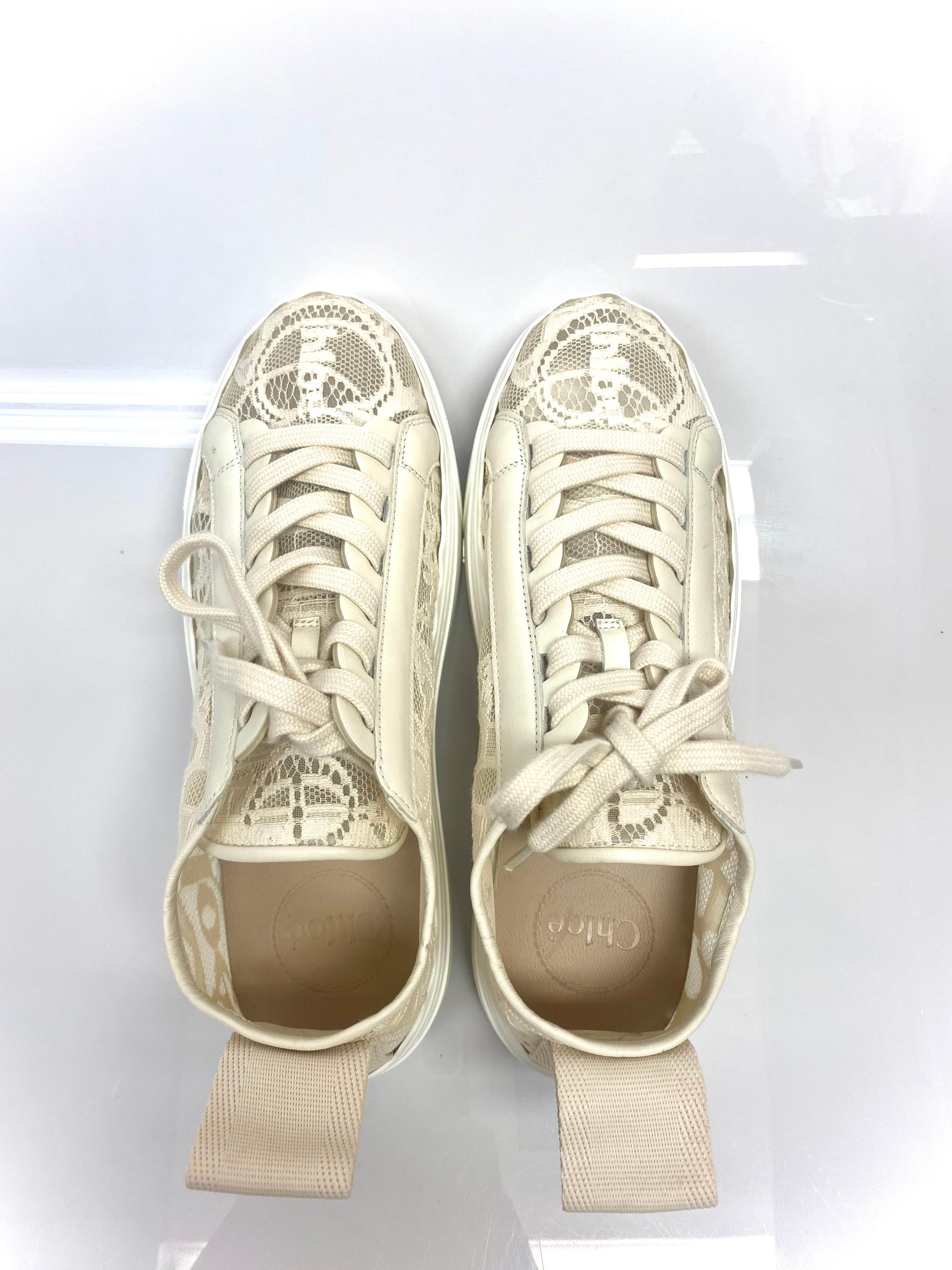 Chloe Lauren Lace Ivory Sneaker Size 39 3