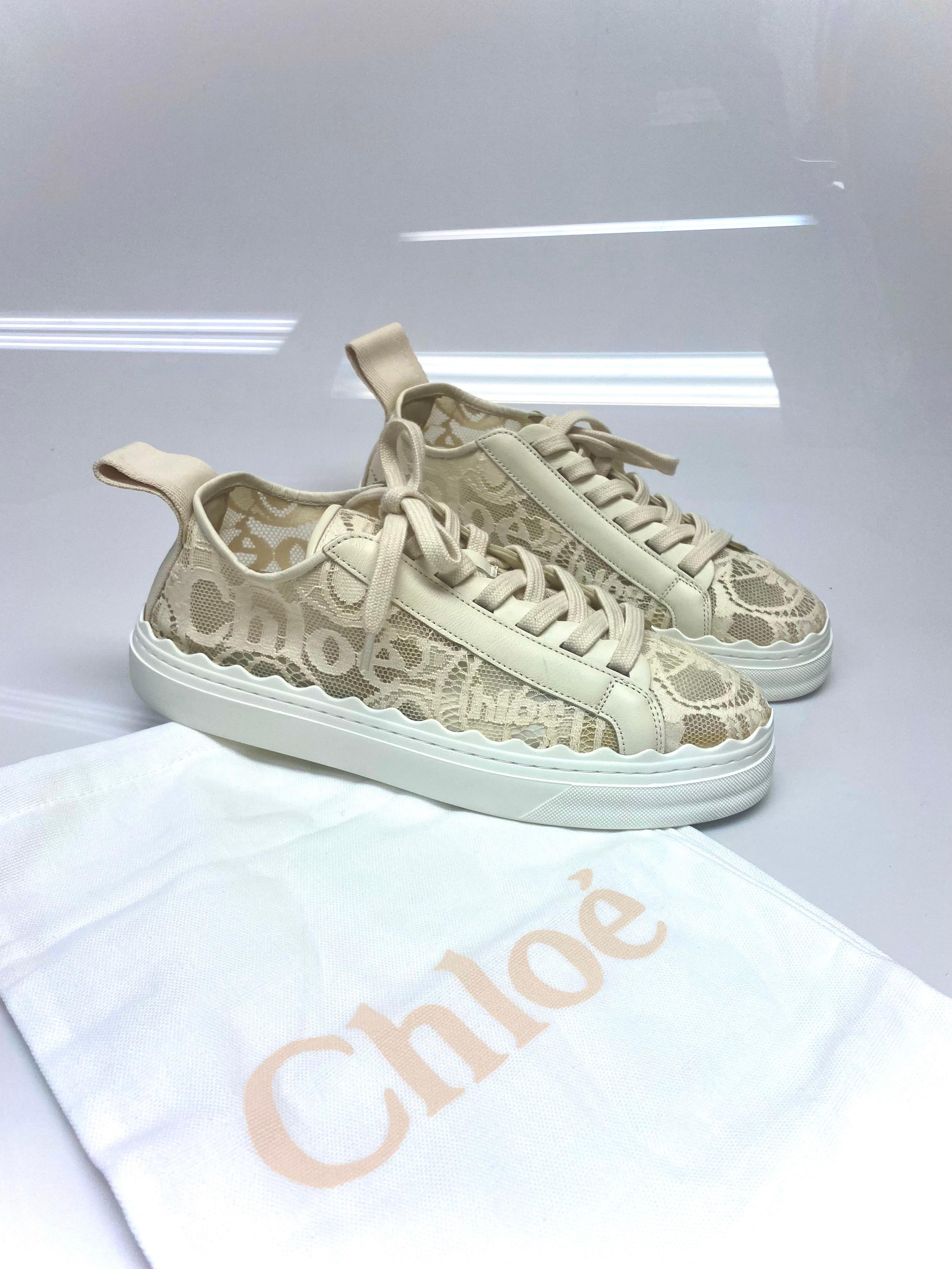 Chloe Lauren Lace Ivory Sneaker Size 39 4