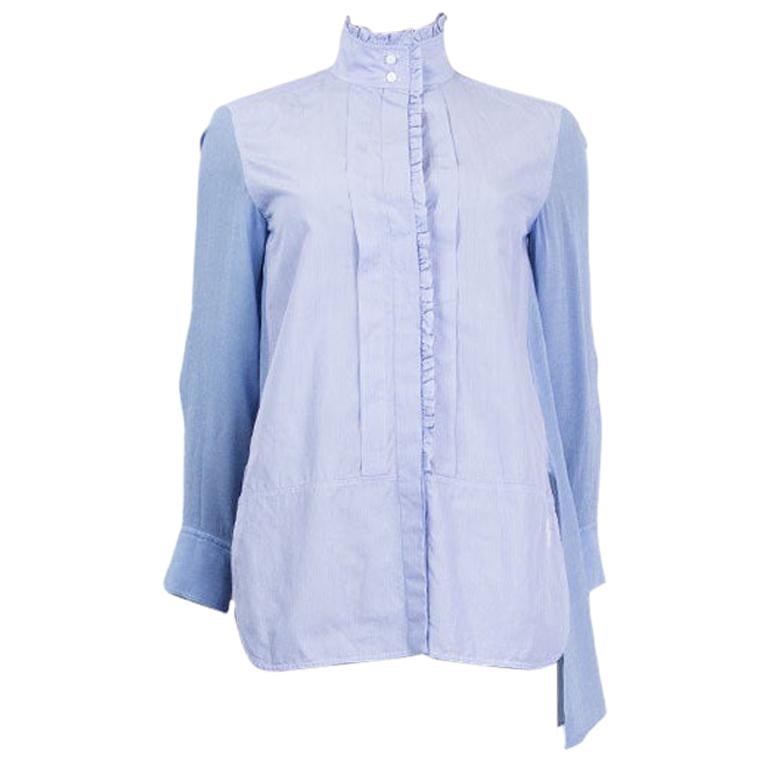 CHLOE lavender blue cotton RUCHED Button Up Shirt Blouse 36 XS