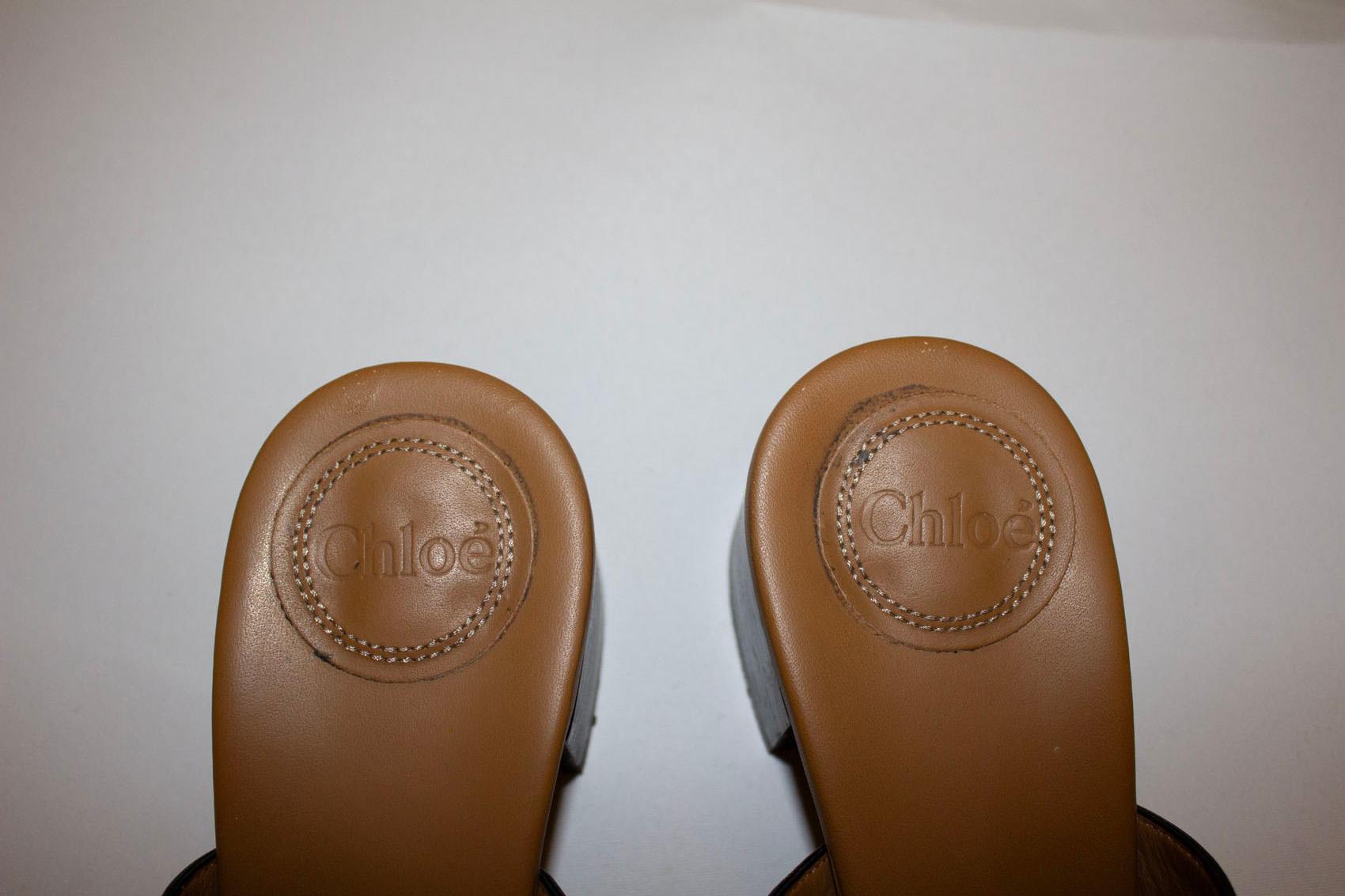 Brown Chloe Leather and Suede Mules For Sale