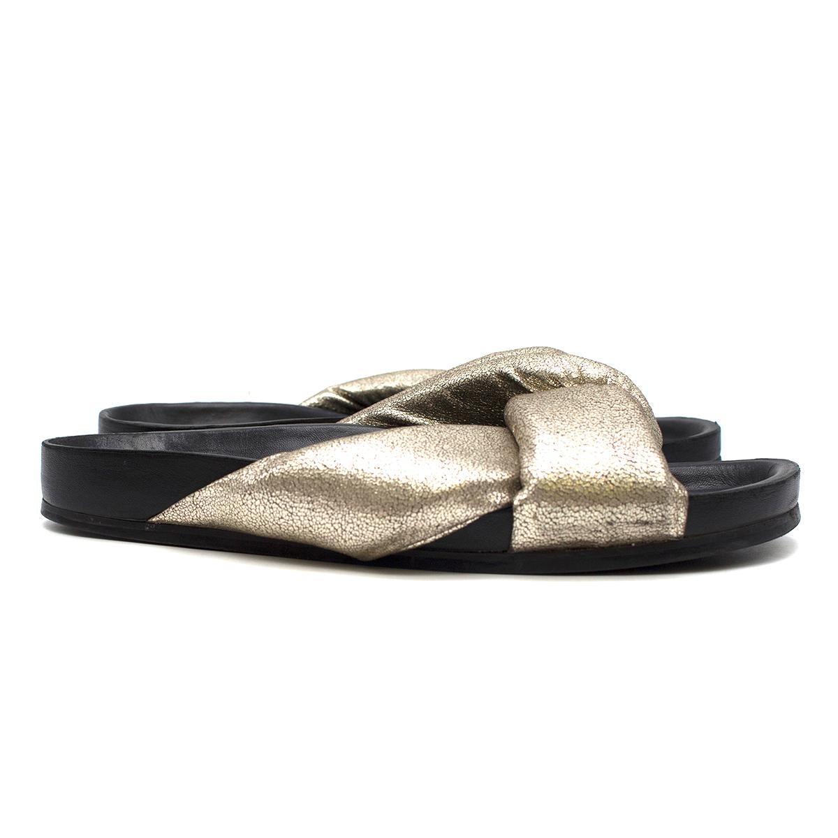 Black Chloe Leather Crisscross Slide Sandals Size 40