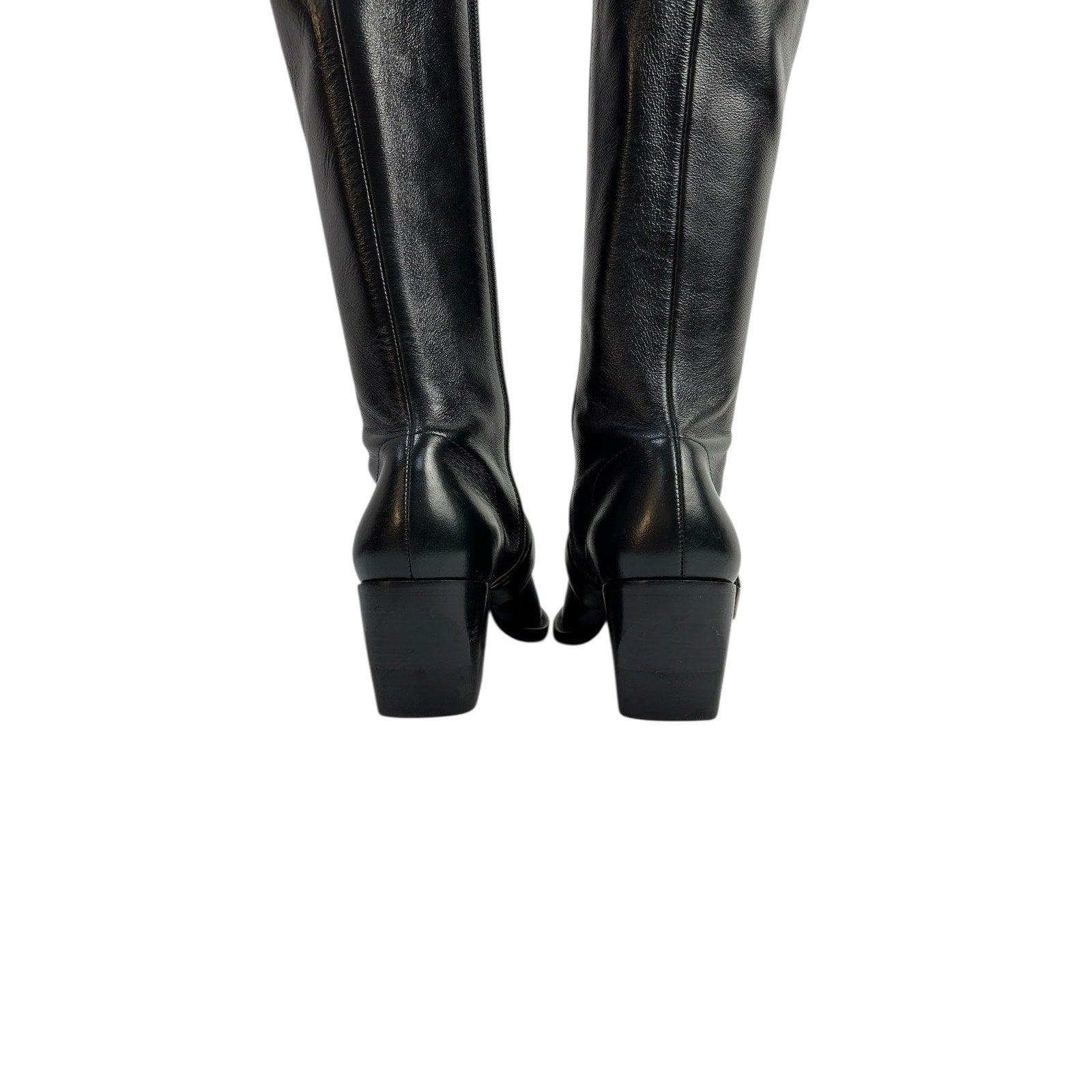 Chloe Leather Over-the-Knee Buckle Block Heel Boots  36.5 en vente 1