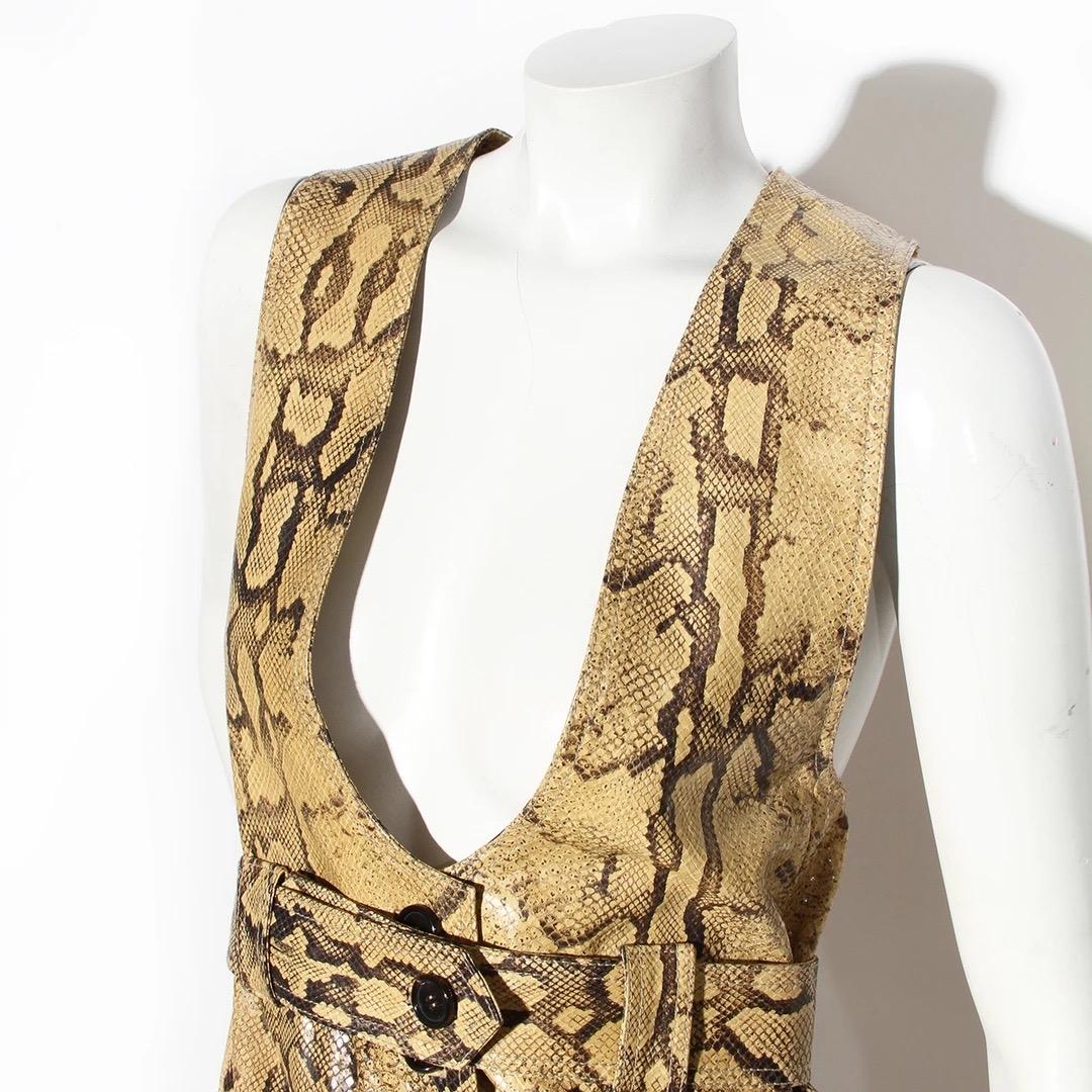 Leder-Kleid mit Schlangenhaut-Print (Beige)