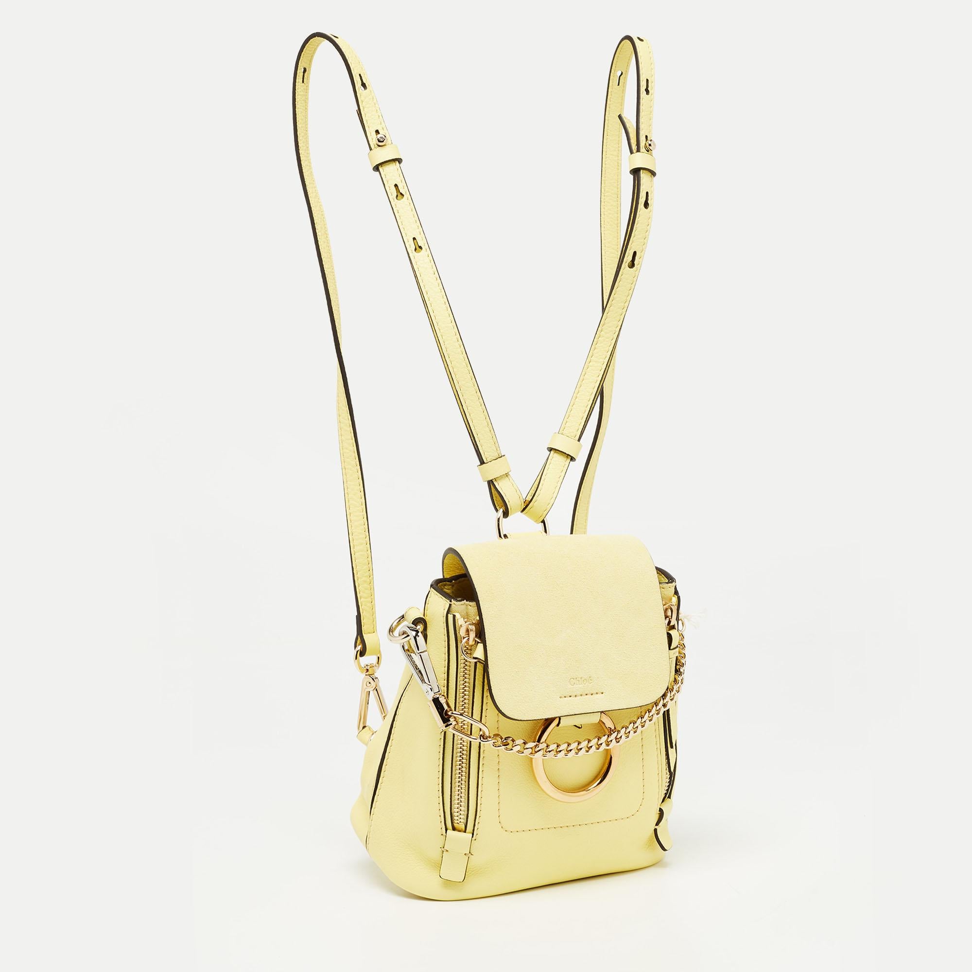 Chloe Lemonade Leather and Suede Mini Faye Day Backpack In New Condition For Sale In Dubai, Al Qouz 2