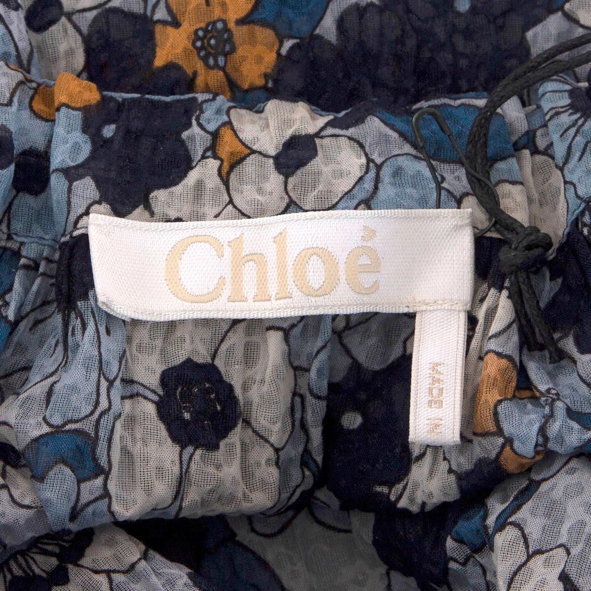 Women's CHLOE light blue cotton GAUZE FLORAL BOW EMBELLISHED Blouse Shirt 34 XXS For Sale