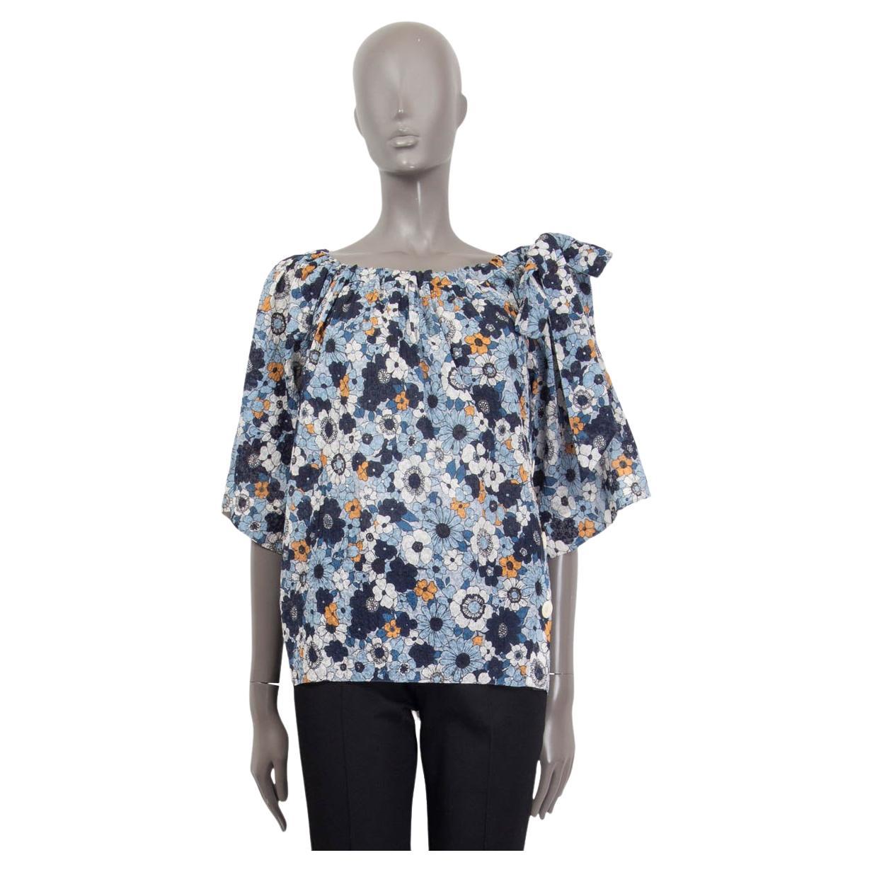 CHLOE light blue cotton GAUZE FLORAL BOW EMBELLISHED Blouse Shirt 34 XXS For Sale