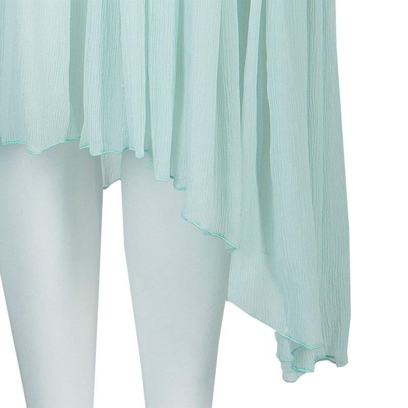 Women's Chloe Light Blue Crinkled Chiffon Lace Detail Long Sleeve Maxi Dress S