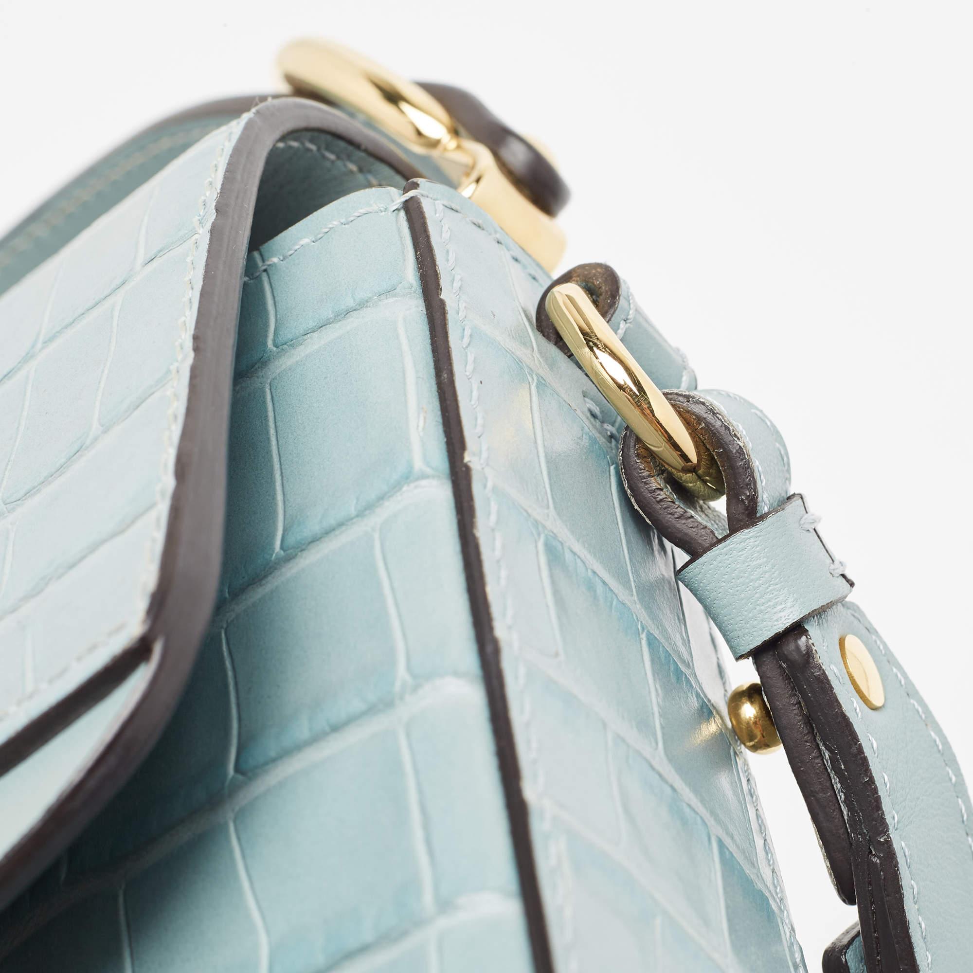 Chloe Light Blue Croc Embossed Leather Mini C Top Handle Bag 6