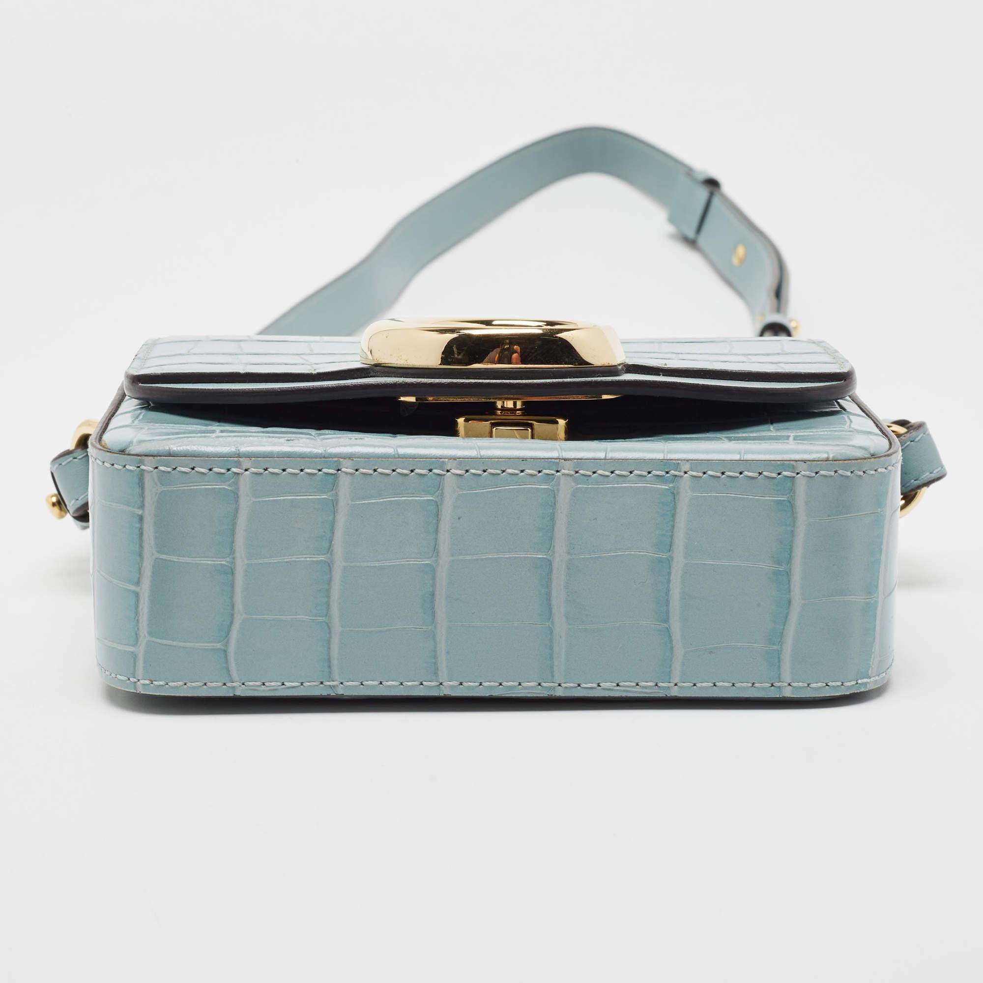 Chloe Light Blue Croc Embossed Leather Mini C Top Handle Bag In Excellent Condition In Dubai, Al Qouz 2