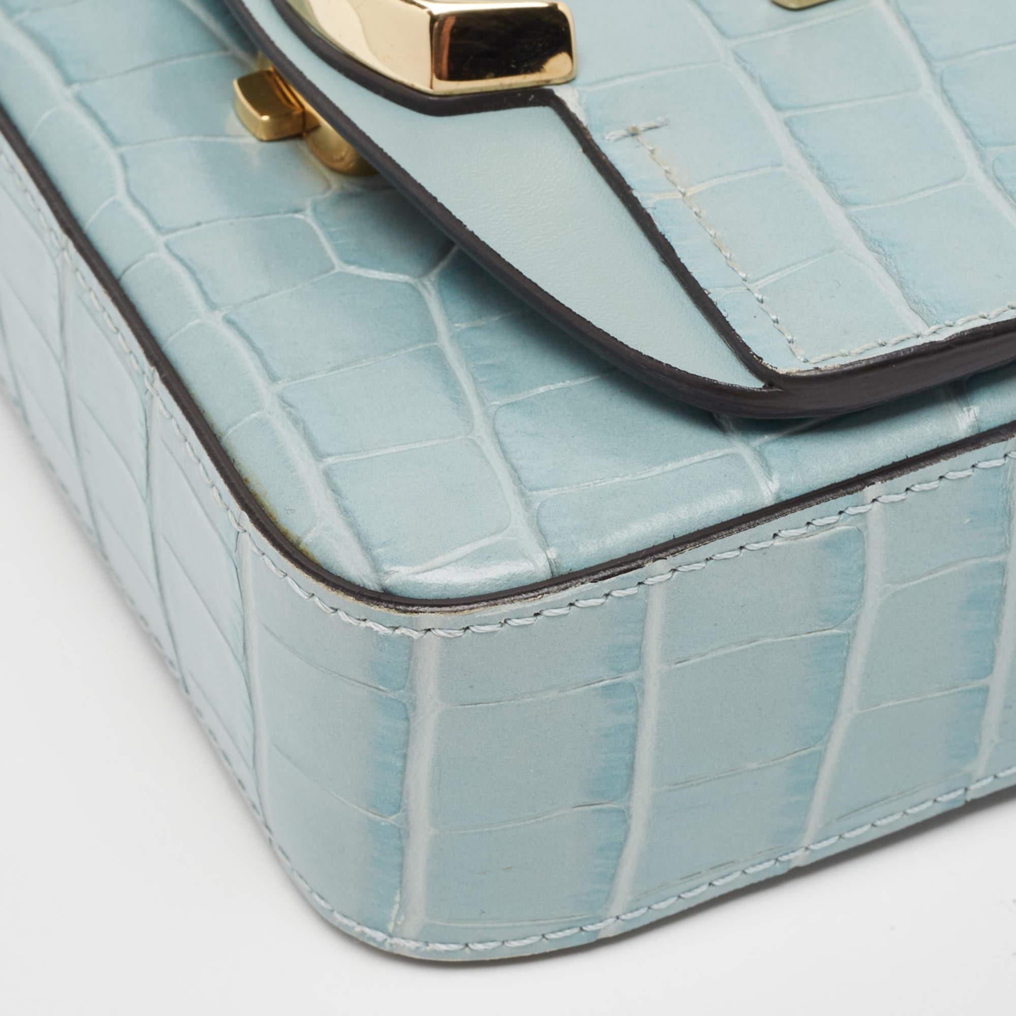 Chloe Light Blue Croc Embossed Leather Mini C Top Handle Bag 1