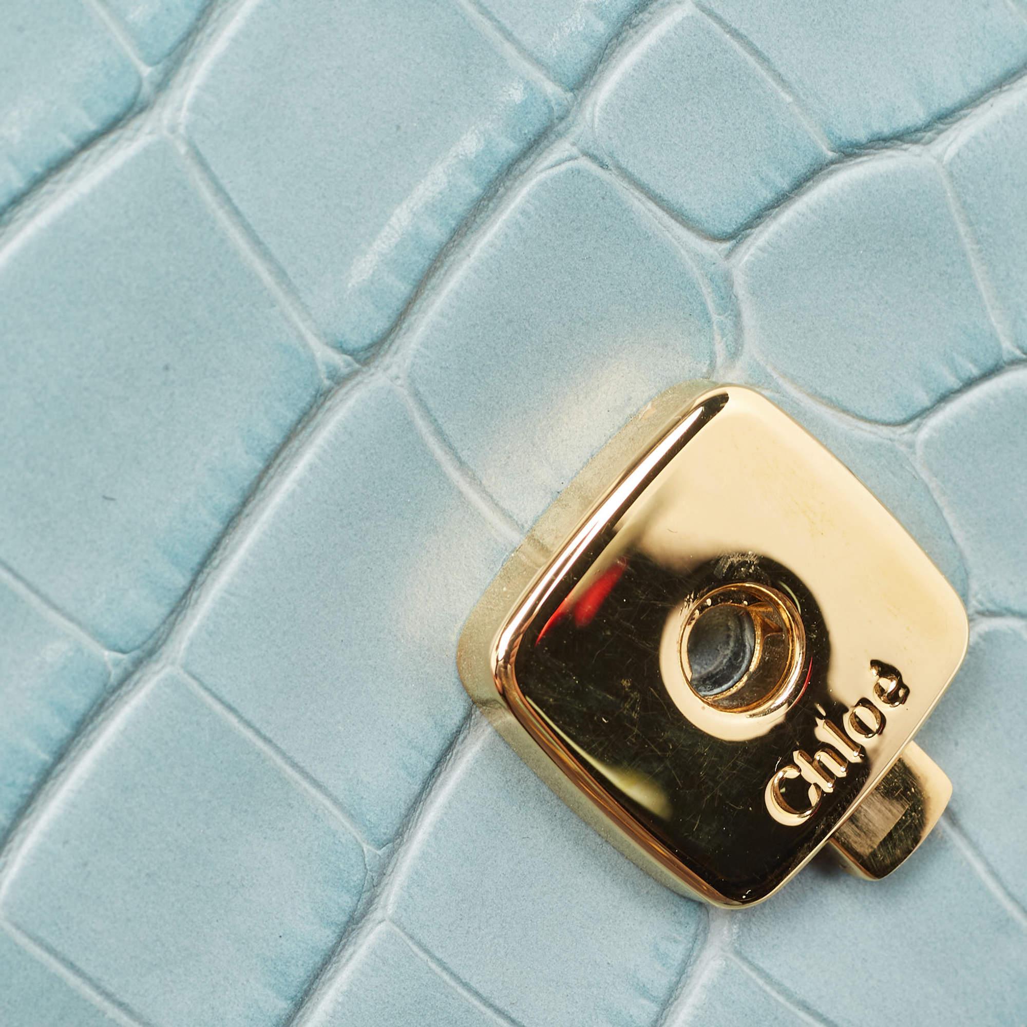 Chloe Light Blue Croc Embossed Leather Mini C Top Handle Bag 4