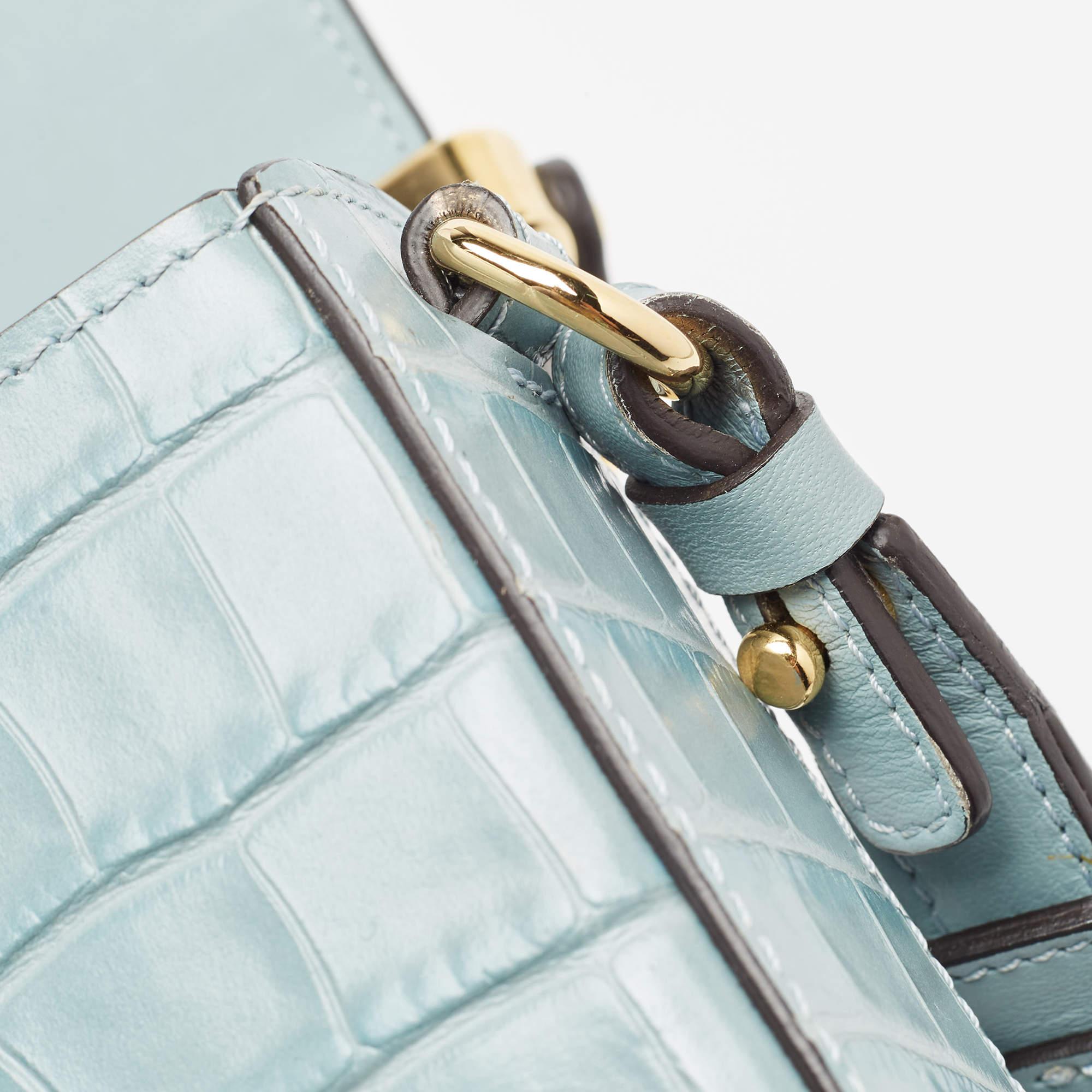 Chloe Light Blue Croc Embossed Leather Mini C Top Handle Bag 5