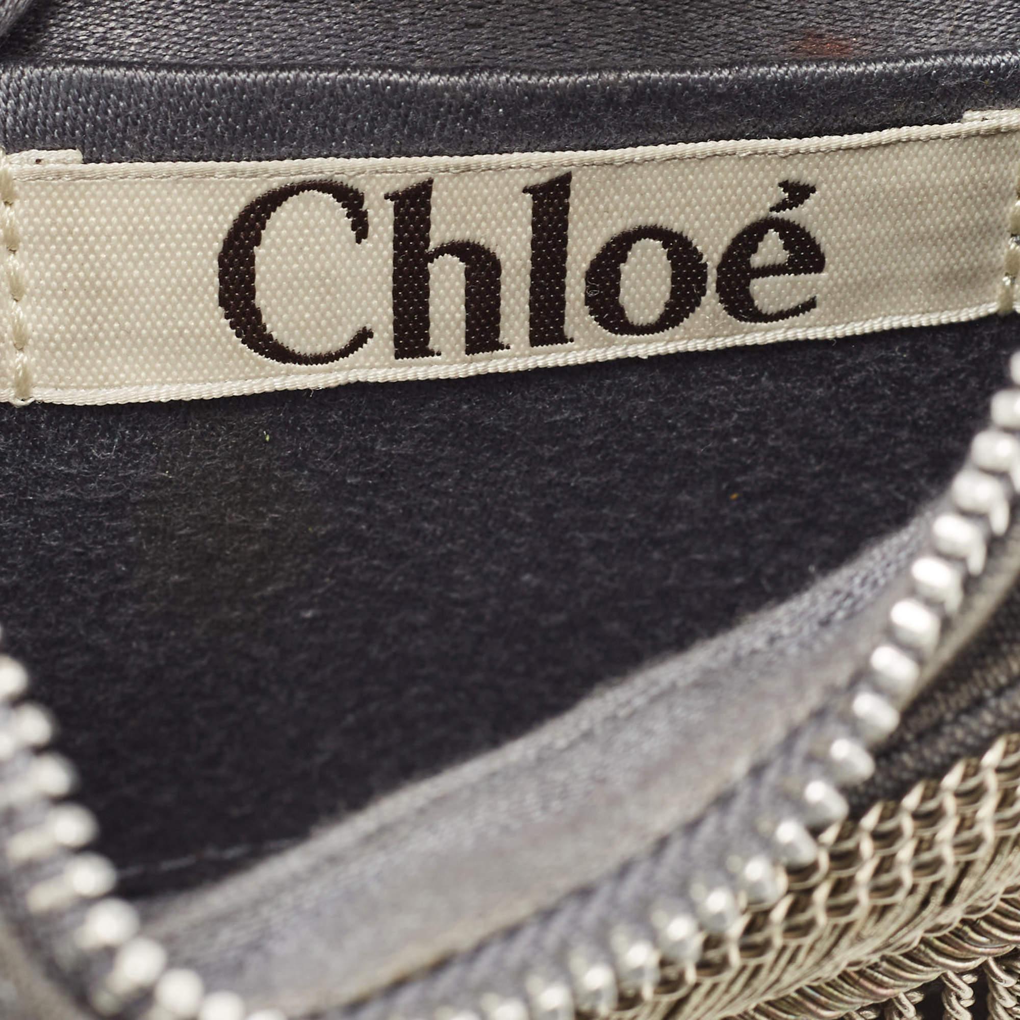 Chloe Light Blue Denim Chain Embellished Crescent Hobo 2