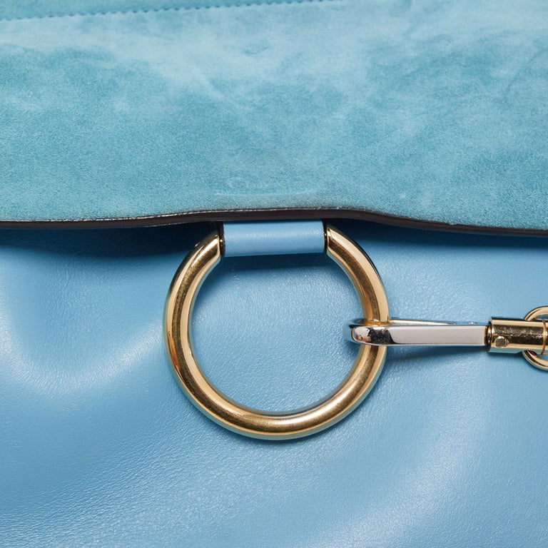 Chloe Light Blue Leather and Suede Medium Faye Shoulder Bag For Sale at