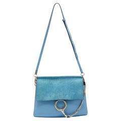 Chloe Light Blue Leather and Suede Medium Faye Shoulder Bag