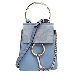 Chloe Light Blue Leather and Suede Mini Faye Crossbody Bag