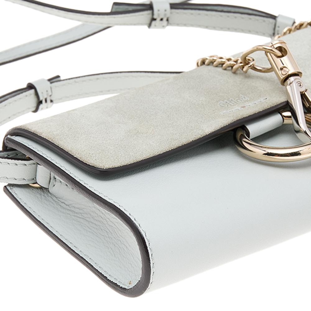 Gray Chloe Light Blue Leather And Suede Mini Faye Shoulder Bag