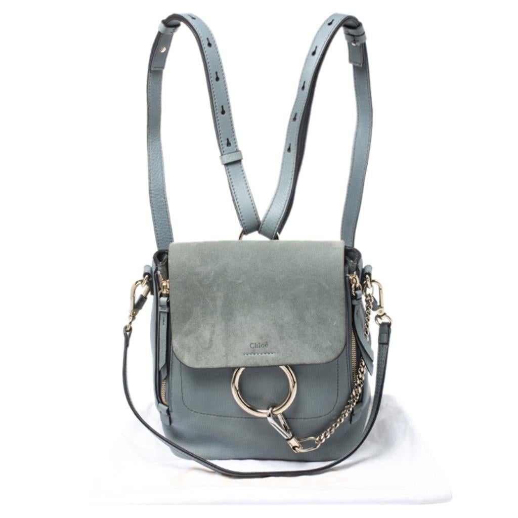 Chloe Light Blue Leather and Suede Small Faye Daye Backpack 7