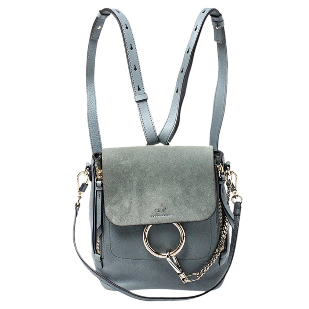 Chloe Light Blue Leather and Suede Small Faye Daye Backpack