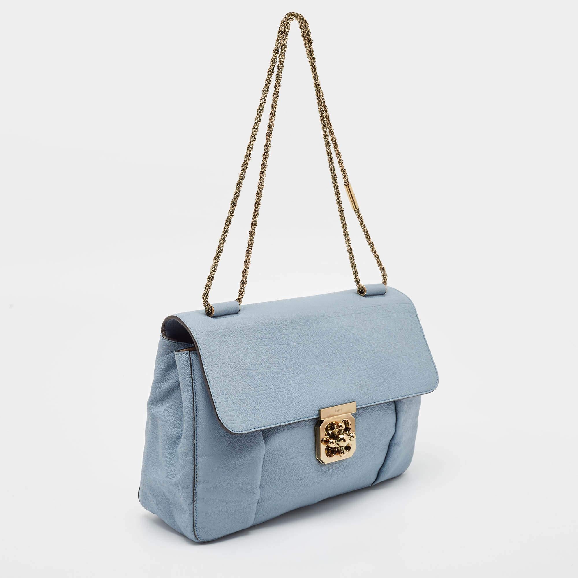 Gray Chloe Light Blue Leather Large Elsie Shoulder Bag