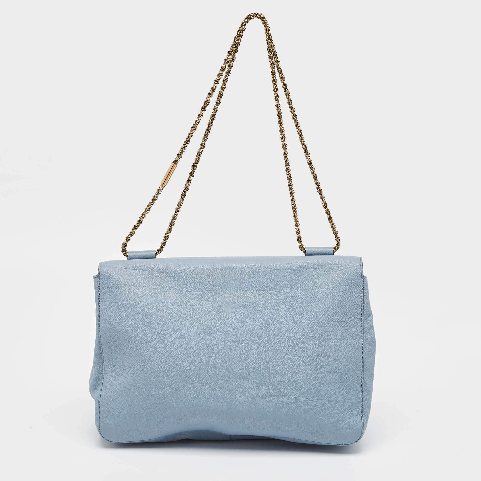 Chloe Light Blue Leather Large Elsie Shoulder Bag In Excellent Condition In Dubai, Al Qouz 2