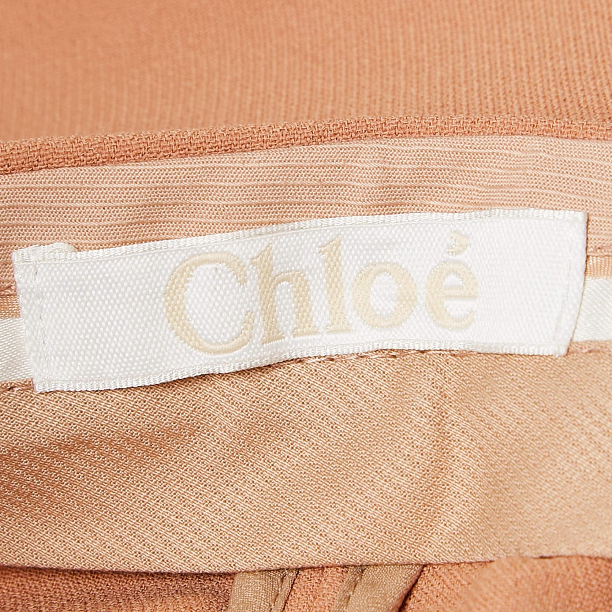 De las mujeres Chloe Pantalones de crepé marrón claro con cremallera S en venta