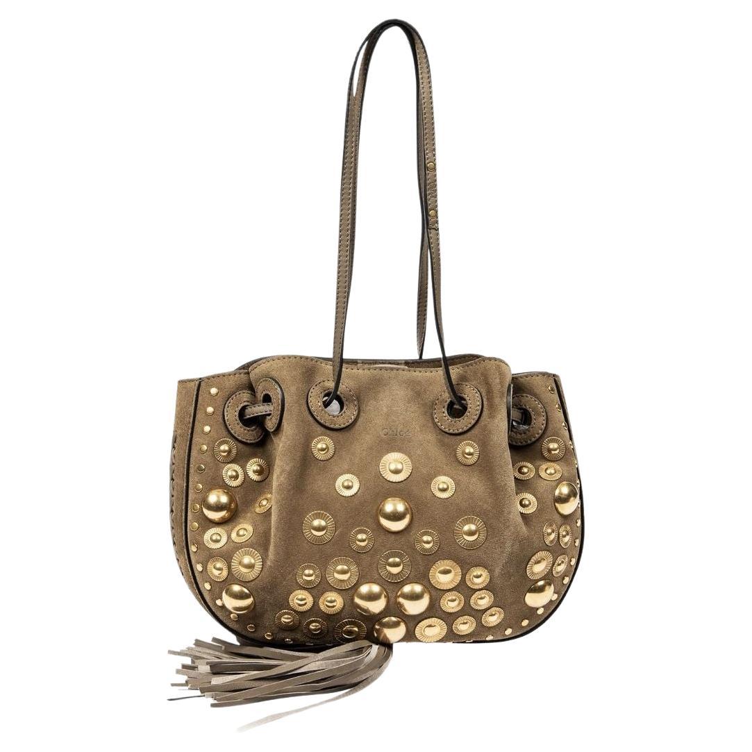 Chloé Light Brown Small Studded Bucket Shoulder Bag For Sale