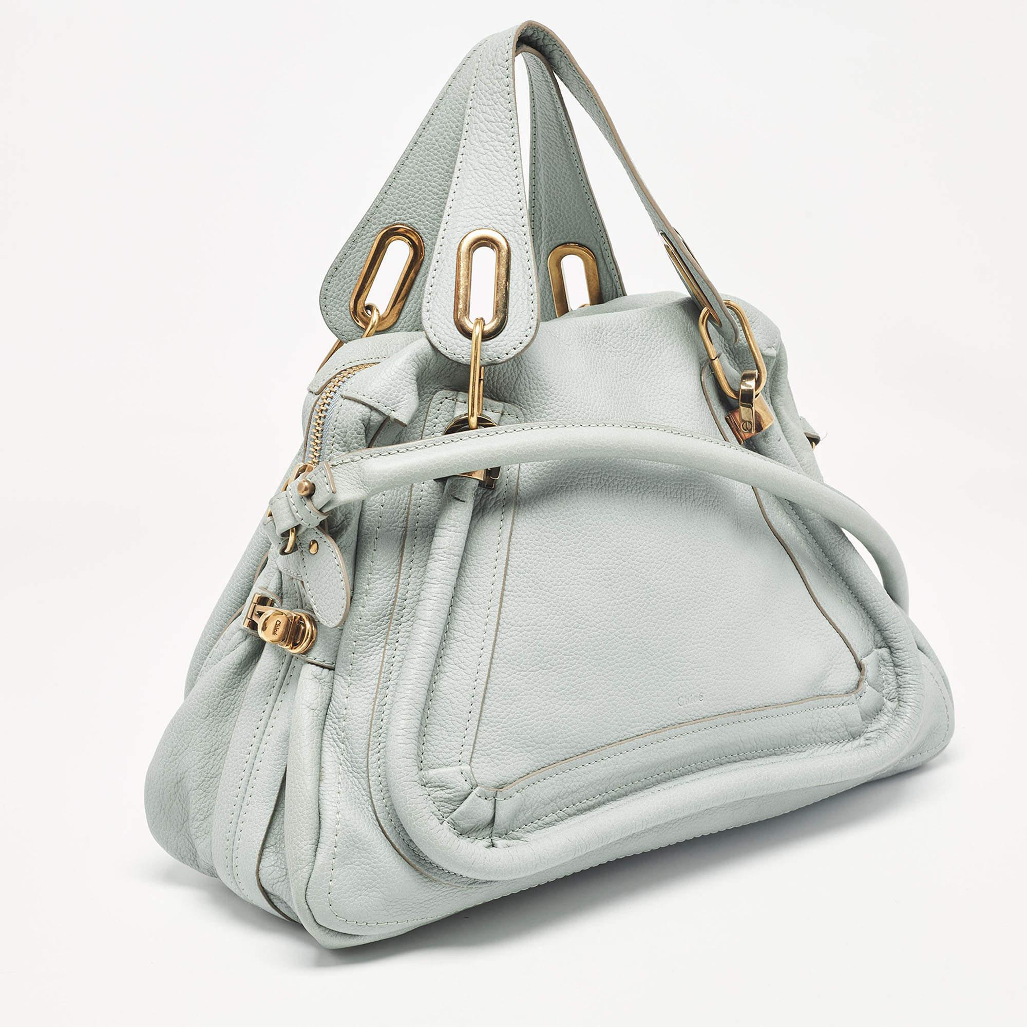 Gray Chloe Light Green Leather Medium Paraty Bag