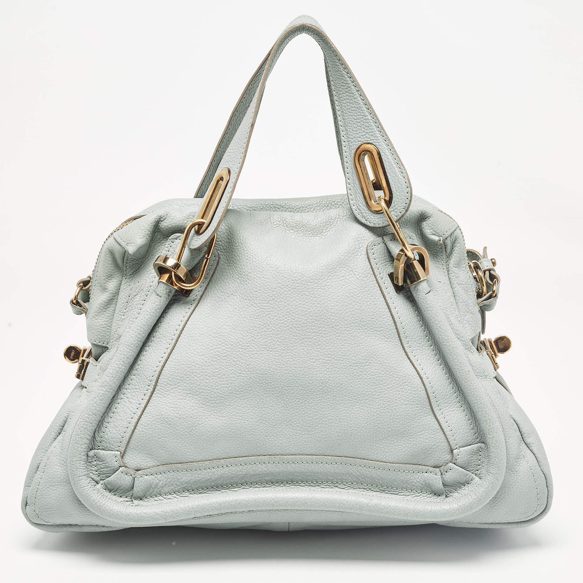 Chloe Light Green Leather Medium Paraty Bag In Good Condition In Dubai, Al Qouz 2