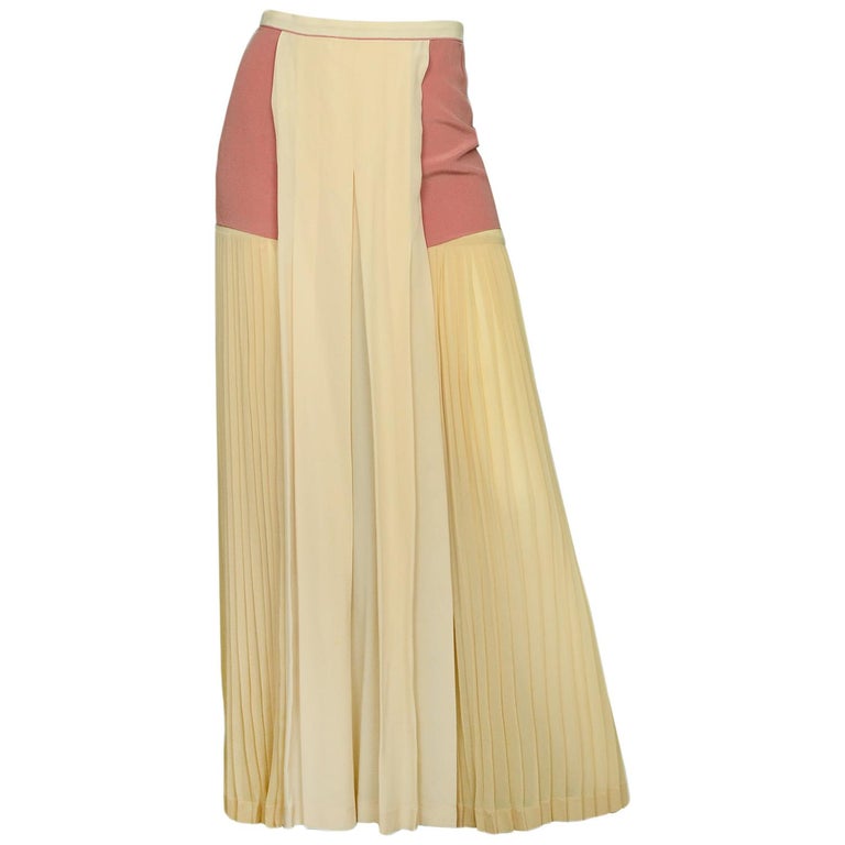 Chloe Light Peach Silk Pleated Maxi Skirt with Side Panels sz 34 at 1stDibs