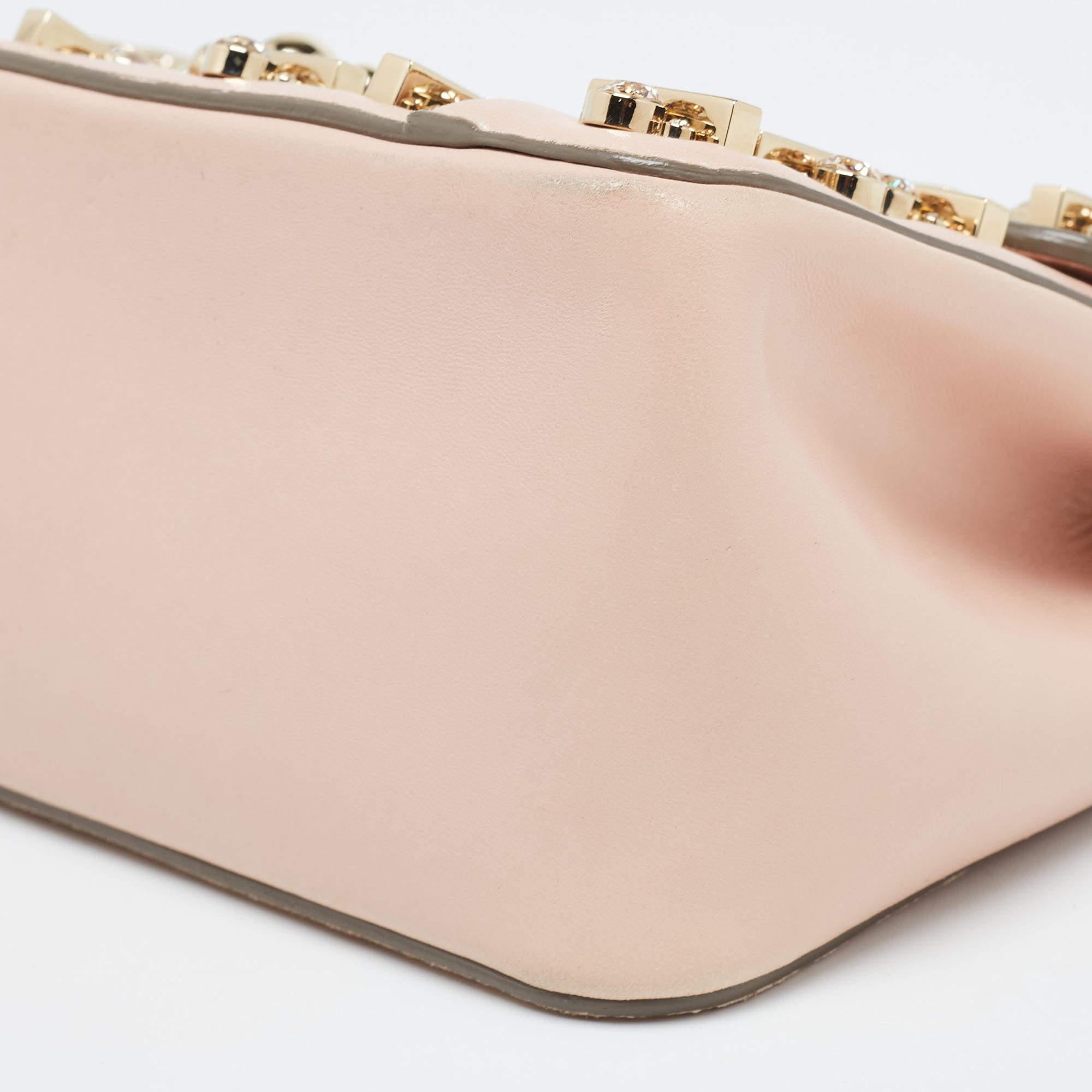 Chloe Light Pink Leather Medium Crystals Embellished Elsie Shoulder Bag 6