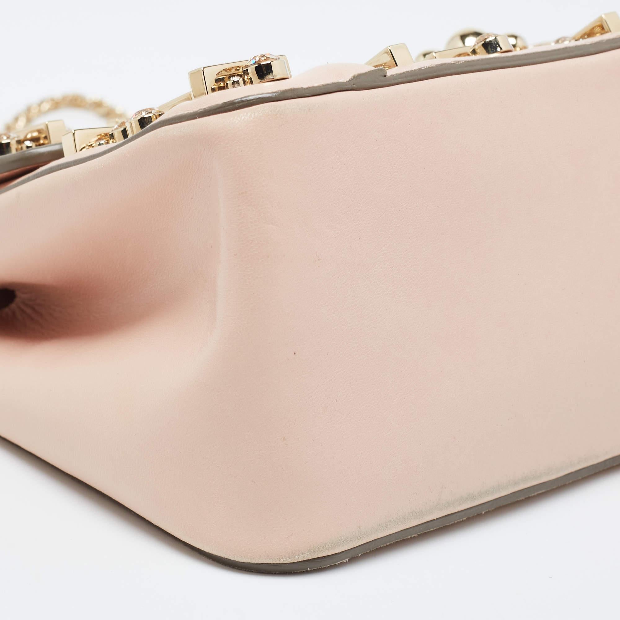 Chloe Light Pink Leather Medium Crystals Embellished Elsie Shoulder Bag 2