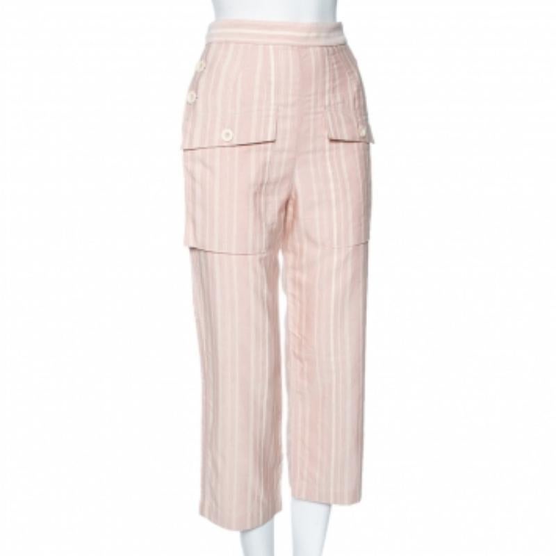 Beige Chloe Pantaloni a gamba dritta a righe rosa chiaro S in vendita