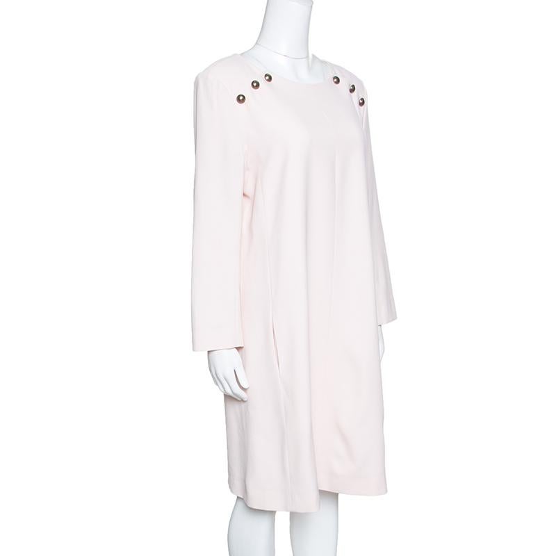 Chloe Light Powder Pink Gold Shoulder Button Detail Shift Dress L In Good Condition In Dubai, Al Qouz 2