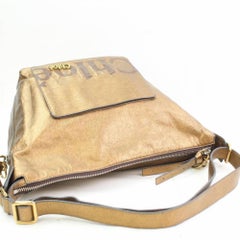 Chloé Logo Zip Hobo 866433 Gold Leather Shoulder Bag