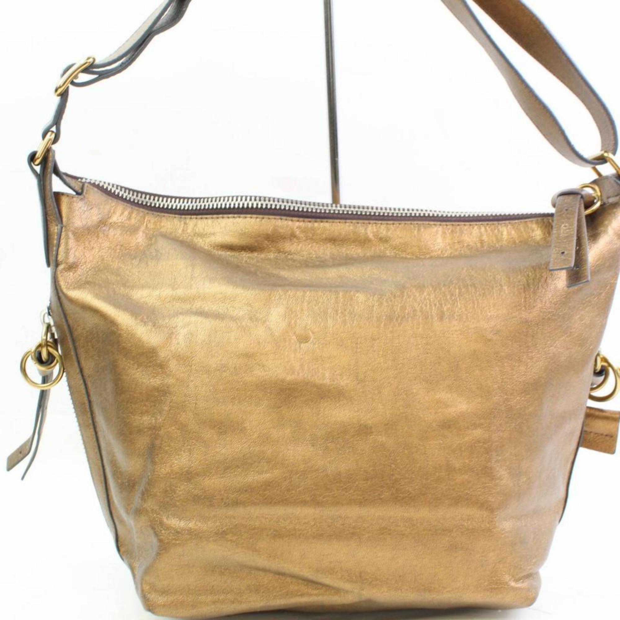 Women's Chloé Logo Zip Hobo 866433 Gold Leather Shoulder Bag For Sale