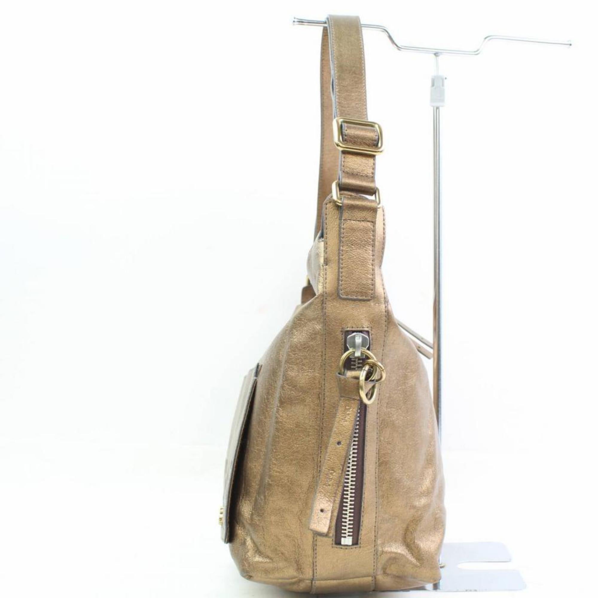 Chloé Logo Zip Hobo 866433 Gold Leather Shoulder Bag For Sale 2