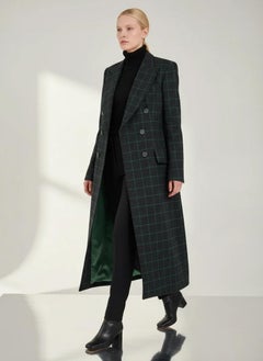 CHLOE long double-breasted coat in green check wool and green lining