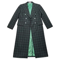 CHLOE long double-breasted coat in green check wool and green lining