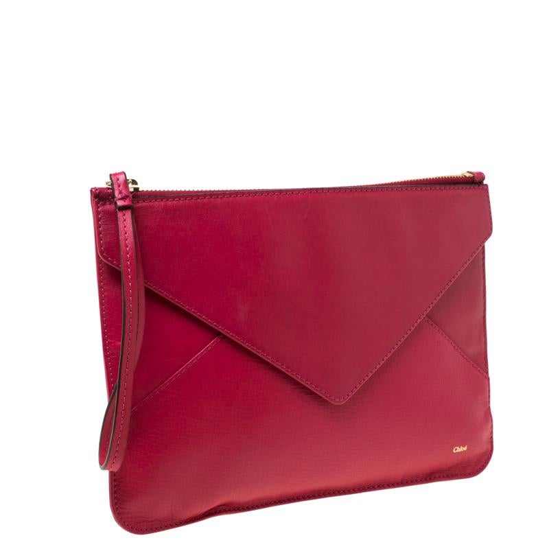Red Chloe Magenta Leather Envelope Clutch