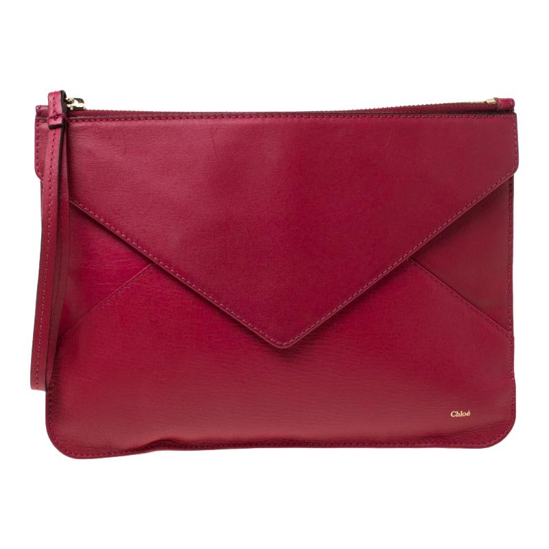 Chloe Magenta Leather Envelope Clutch