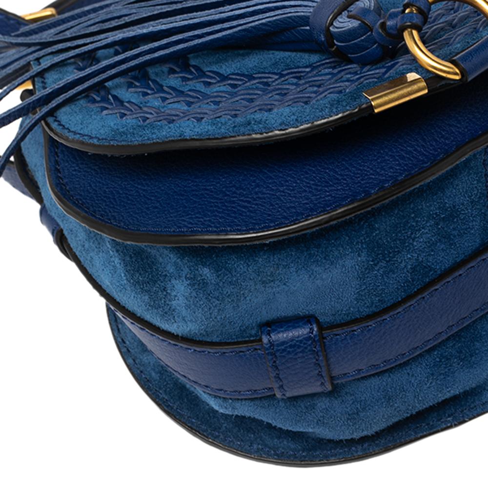 Chloe Majesty Blue Suede Mini Marcie Crossbody Bag In Good Condition In Dubai, Al Qouz 2
