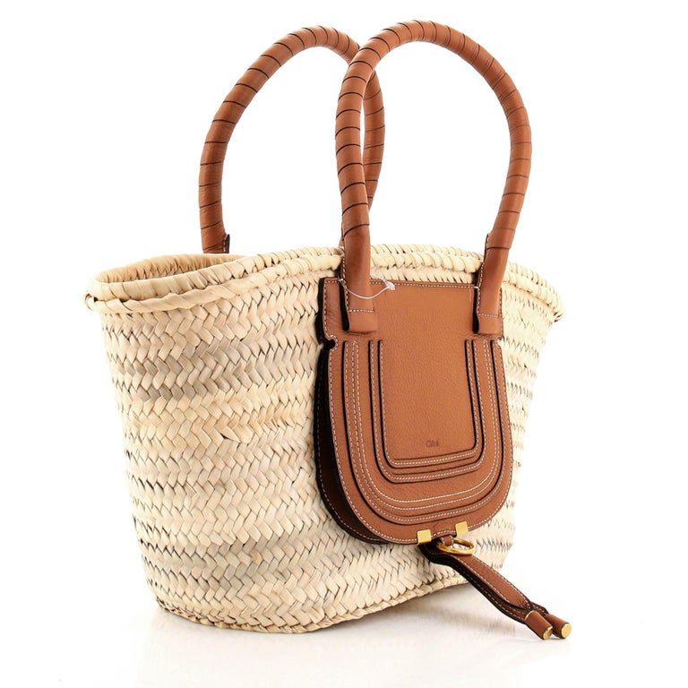 Chloe Marcie Basket Bag Raffia and Leather Medium For Sale at 1stDibs